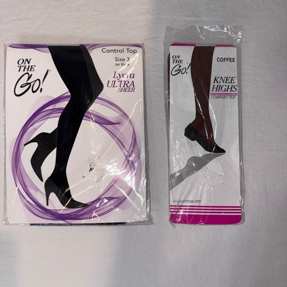 On The Go! Hosiery Bundle Women 3/OS Black Coffee Pantyhose Knee Highs 2pk